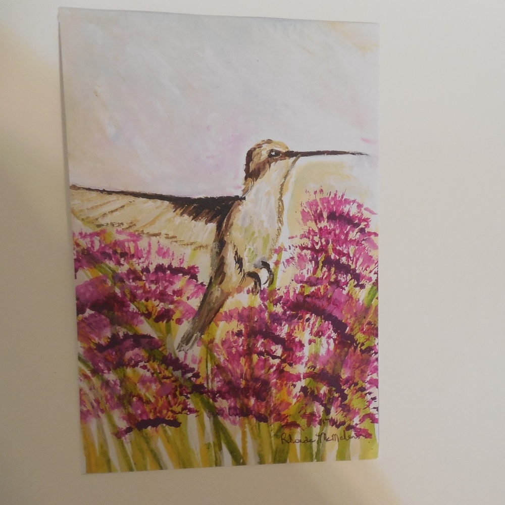Hand Crafted Watercolor Hummingbird Painting